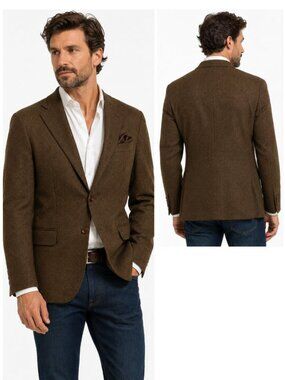 Isaia Brown Herringbone Wool Cashmere Sport Coat 48R Blazer Italy